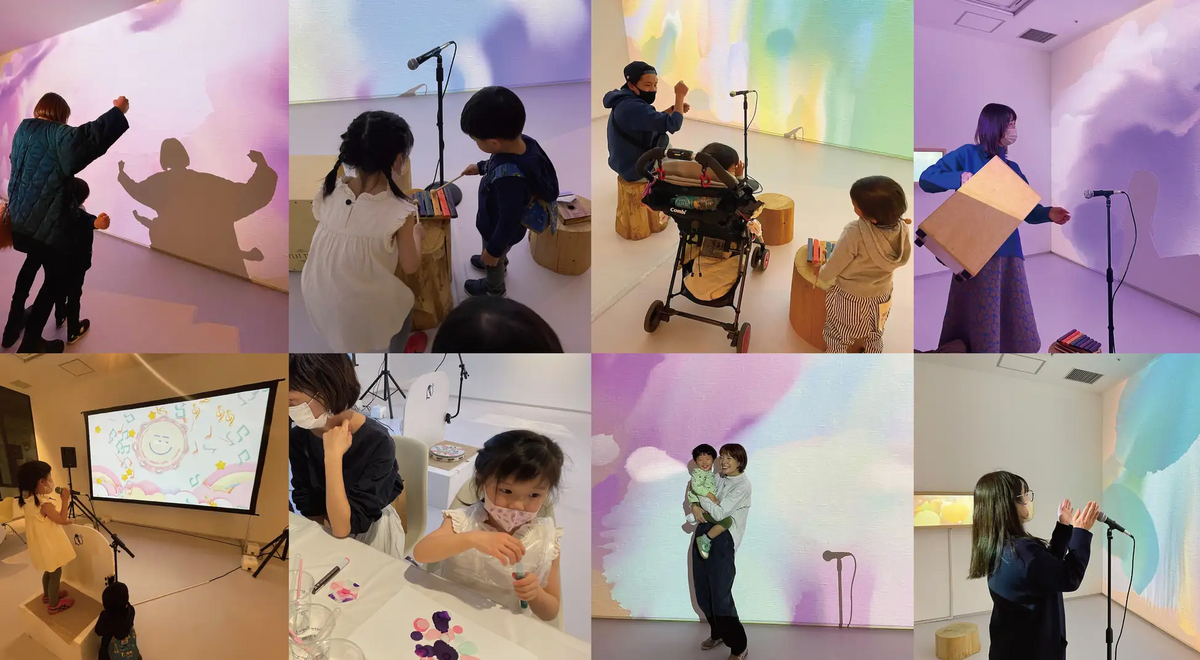 渋谷ヒカリエ・デジタルアート展『光と映像 – 混ざり合う音/共鳴し融合する木箱』の会場風景